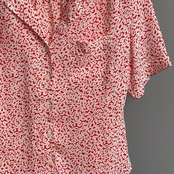Kathy Comelli Short Sleeve Red White Button Down Top, Womens M - Picture 3 of 6
